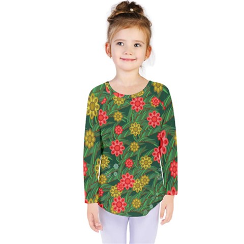 Completely Seamless Tile With Flower Kids  Long Sleeve Tee by Simbadda