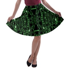 An Overly Large Geometric Representation Of A Circuit Board A-line Skater Skirt by Simbadda