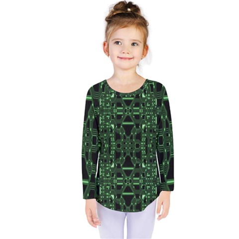 An Overly Large Geometric Representation Of A Circuit Board Kids  Long Sleeve Tee by Simbadda