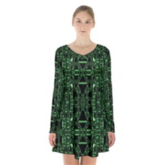 An Overly Large Geometric Representation Of A Circuit Board Long Sleeve Velvet V-neck Dress by Simbadda