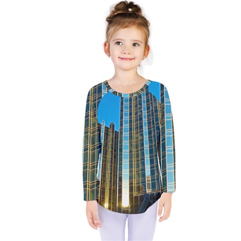 Two Abstract Architectural Patterns Kids  Long Sleeve Tee by Simbadda