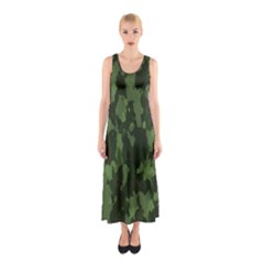 Camouflage Green Army Texture Sleeveless Maxi Dress by Simbadda