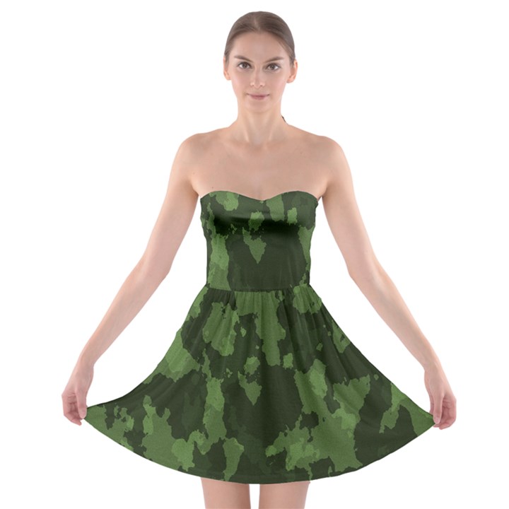 Camouflage Green Army Texture Strapless Bra Top Dress