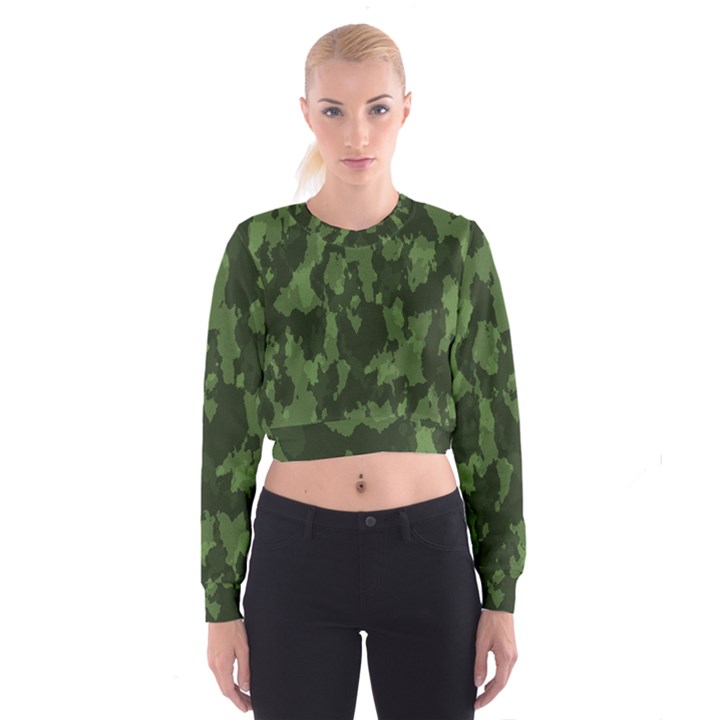 Camouflage Green Army Texture Women s Cropped Sweatshirt