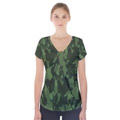 Camouflage Green Army Texture Short Sleeve Front Detail Top