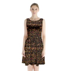 Pixel Pattern Colorful And Glowing Pixelated Sleeveless Chiffon Waist Tie Dress by Simbadda