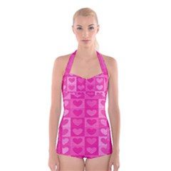 Pattern Boyleg Halter Swimsuit 