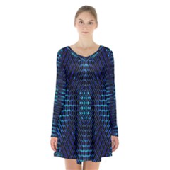 Vibrant Pattern Colorful Seamless Pattern Long Sleeve Velvet V-neck Dress by Simbadda