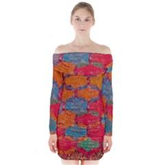 Abstract Art Pattern Long Sleeve Off Shoulder Dress by Simbadda