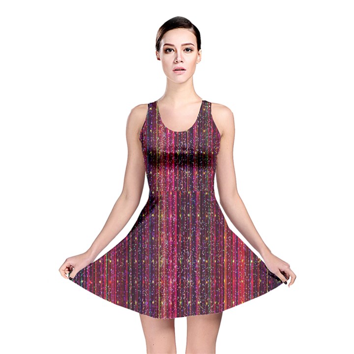 Colorful And Glowing Pixelated Pixel Pattern Reversible Skater Dress