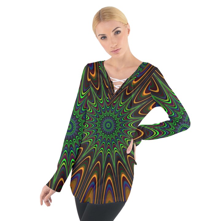 Vibrant Colorful Abstract Pattern Seamless Women s Tie Up Tee