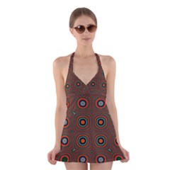 Vibrant Pattern Seamless Colorful Halter Swimsuit Dress by Simbadda