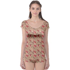 Vintage Flower Pattern  Boyleg Leotard  by TastefulDesigns