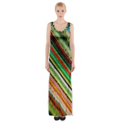 Colorful Stripe Extrude Background Maxi Thigh Split Dress by Simbadda