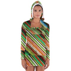 Colorful Stripe Extrude Background Women s Long Sleeve Hooded T-shirt by Simbadda