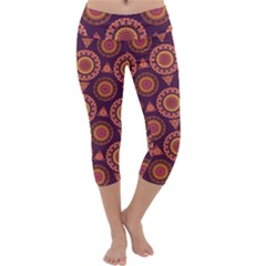 Abstract Seamless Mandala Background Pattern Capri Yoga Leggings by Simbadda