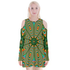 Vibrant Seamless Pattern  Colorful Velvet Long Sleeve Shoulder Cutout Dress by Simbadda