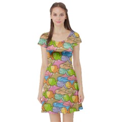 Fishes Cartoon Short Sleeve Skater Dress by sifis