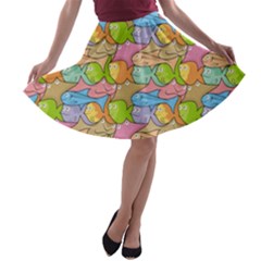 Fishes Cartoon A-line Skater Skirt by sifis