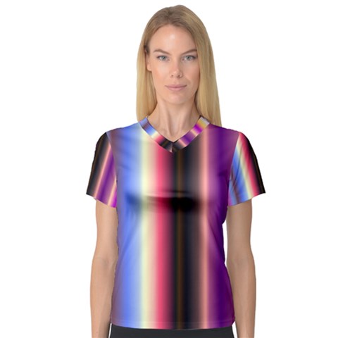 Multi Color Vertical Background Women s V-neck Sport Mesh Tee by Simbadda