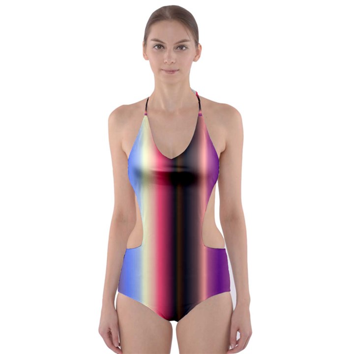 Multi Color Vertical Background Cut-Out One Piece Swimsuit