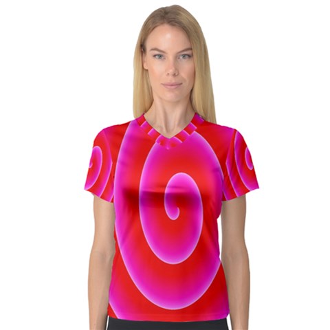 Pink Hypnotic Background Women s V-neck Sport Mesh Tee by Simbadda