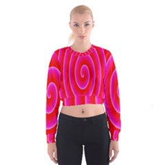 Pink Hypnotic Background Women s Cropped Sweatshirt by Simbadda