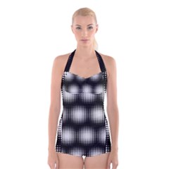 Black And White Modern Wallpaper Boyleg Halter Swimsuit  by Simbadda