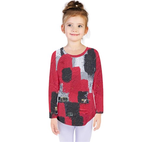 Red Black Gray Background Kids  Long Sleeve Tee by Simbadda