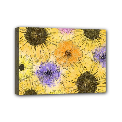 Multi Flower Line Drawing Mini Canvas 7  X 5  by Simbadda