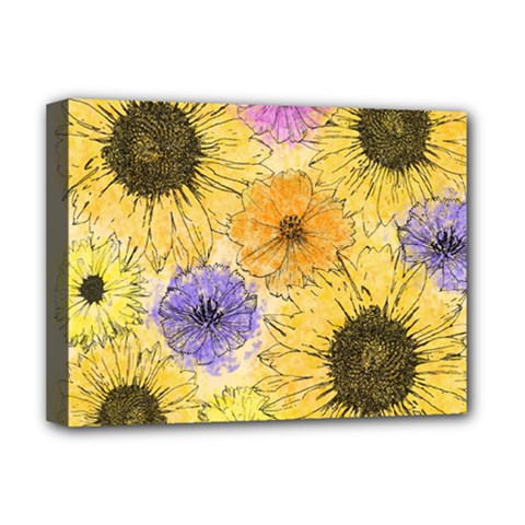 Multi Flower Line Drawing Deluxe Canvas 16  X 12   by Simbadda