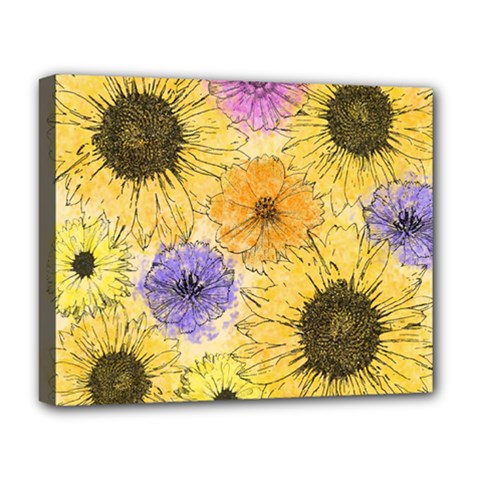 Multi Flower Line Drawing Deluxe Canvas 20  X 16   by Simbadda