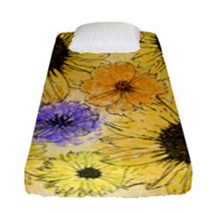 Multi Flower Line Drawing Fitted Sheet (single Size) by Simbadda