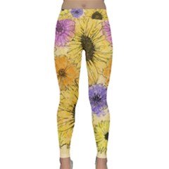 Multi Flower Line Drawing Classic Yoga Leggings by Simbadda