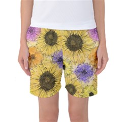 Multi Flower Line Drawing Women s Basketball Shorts by Simbadda