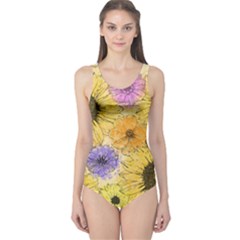 Multi Flower Line Drawing One Piece Swimsuit by Simbadda