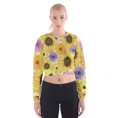 Multi Flower Line Drawing Women s Cropped Sweatshirt by Simbadda