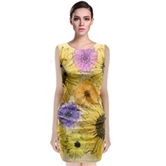 Multi Flower Line Drawing Classic Sleeveless Midi Dress by Simbadda