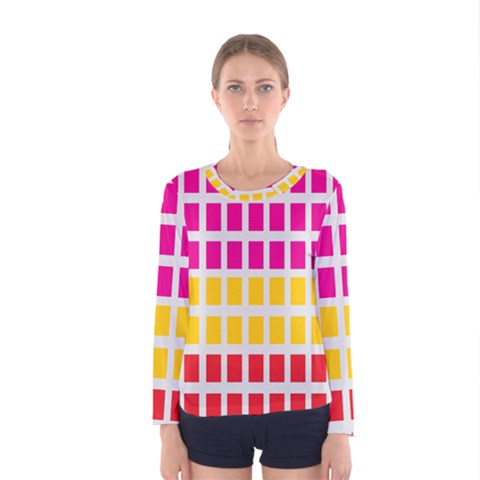 Squares Pattern Background Colorful Squares Wallpaper Women s Long Sleeve Tee by Simbadda