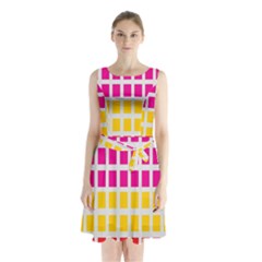 Squares Pattern Background Colorful Squares Wallpaper Sleeveless Chiffon Waist Tie Dress by Simbadda