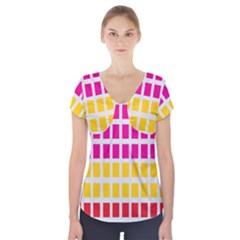 Squares Pattern Background Colorful Squares Wallpaper Short Sleeve Front Detail Top by Simbadda