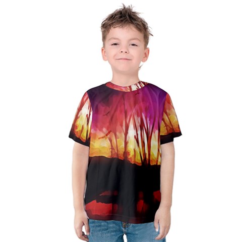 Fall Forest Background Kids  Cotton Tee by Simbadda