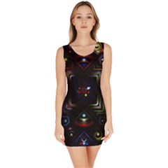 Geometric Line Art Background In Multi Colours Sleeveless Bodycon Dress by Simbadda