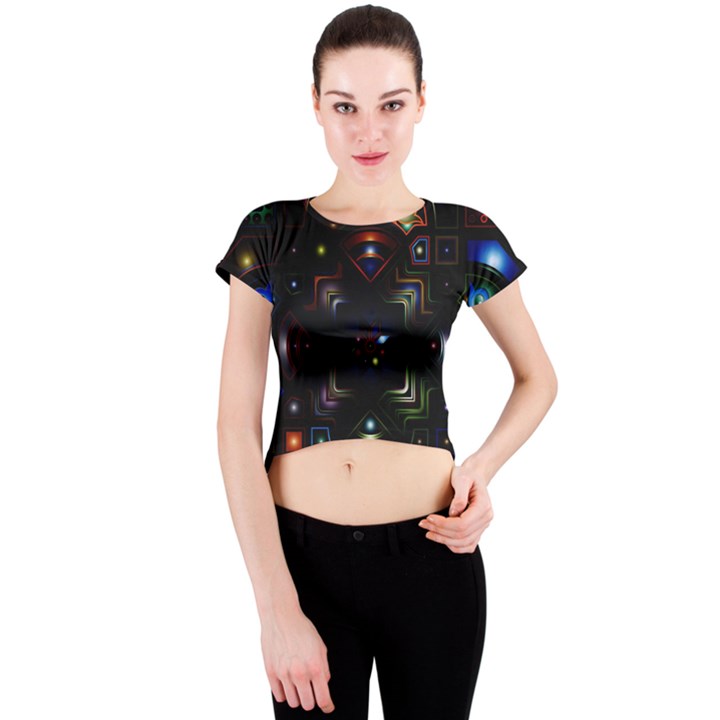 Geometric Line Art Background In Multi Colours Crew Neck Crop Top