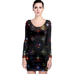 Geometric Line Art Background In Multi Colours Long Sleeve Bodycon Dress by Simbadda