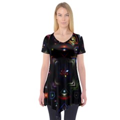 Geometric Line Art Background In Multi Colours Short Sleeve Tunic  by Simbadda