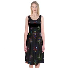 Geometric Line Art Background In Multi Colours Midi Sleeveless Dress by Simbadda