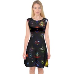 Geometric Line Art Background In Multi Colours Capsleeve Midi Dress by Simbadda