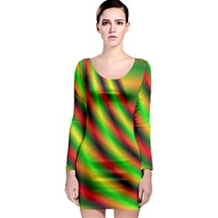 Neon Color Fractal Lines Long Sleeve Bodycon Dress by Simbadda