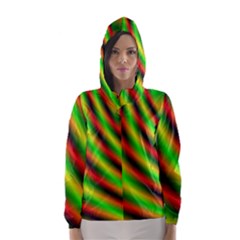 Neon Color Fractal Lines Hooded Wind Breaker (women) by Simbadda